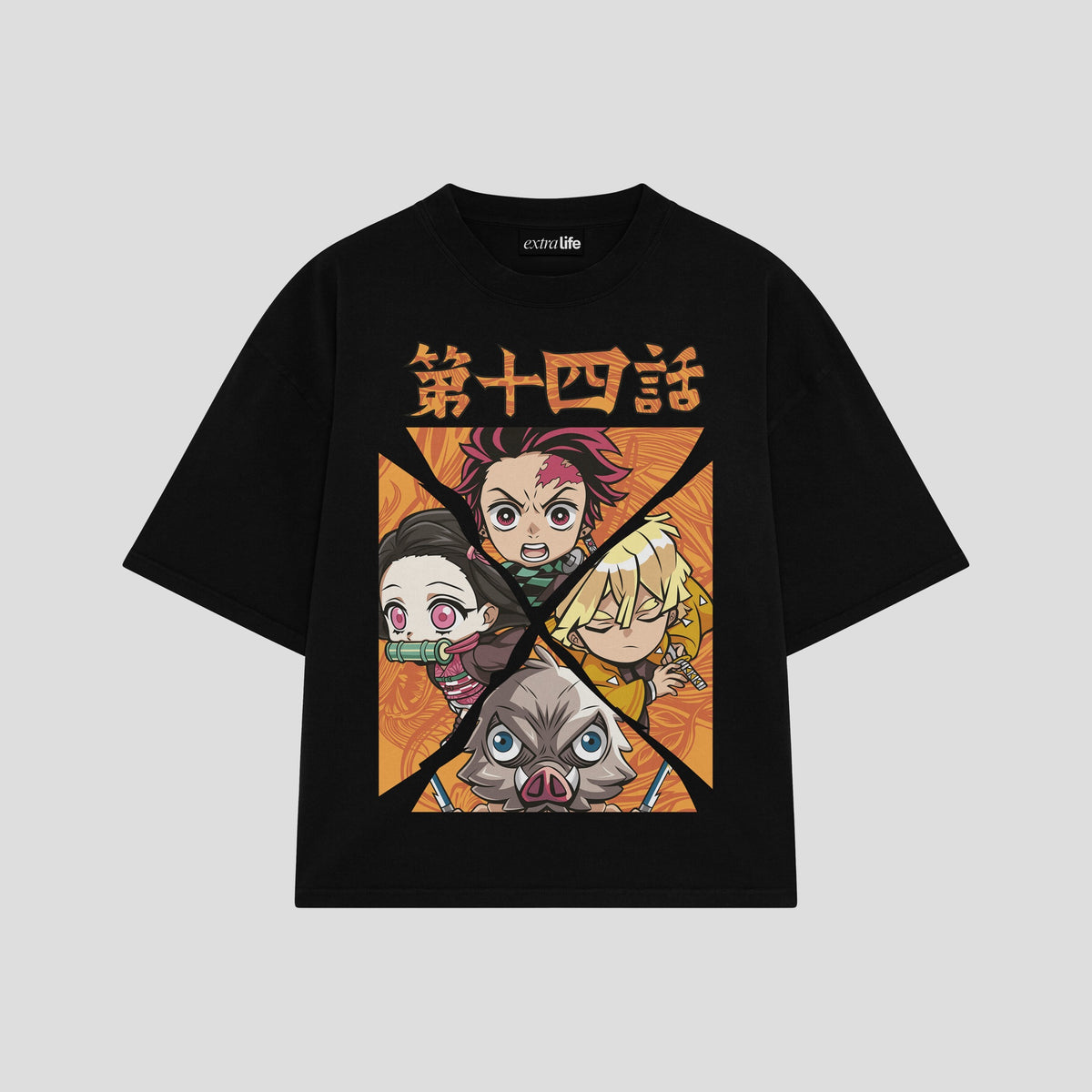 Playera streetwear premium de anime y gaming ExtraLife MX, corte oversized drop shoulder ligero y fresco en color Deep Black y Off-White, moda urbana mexicana de culto.