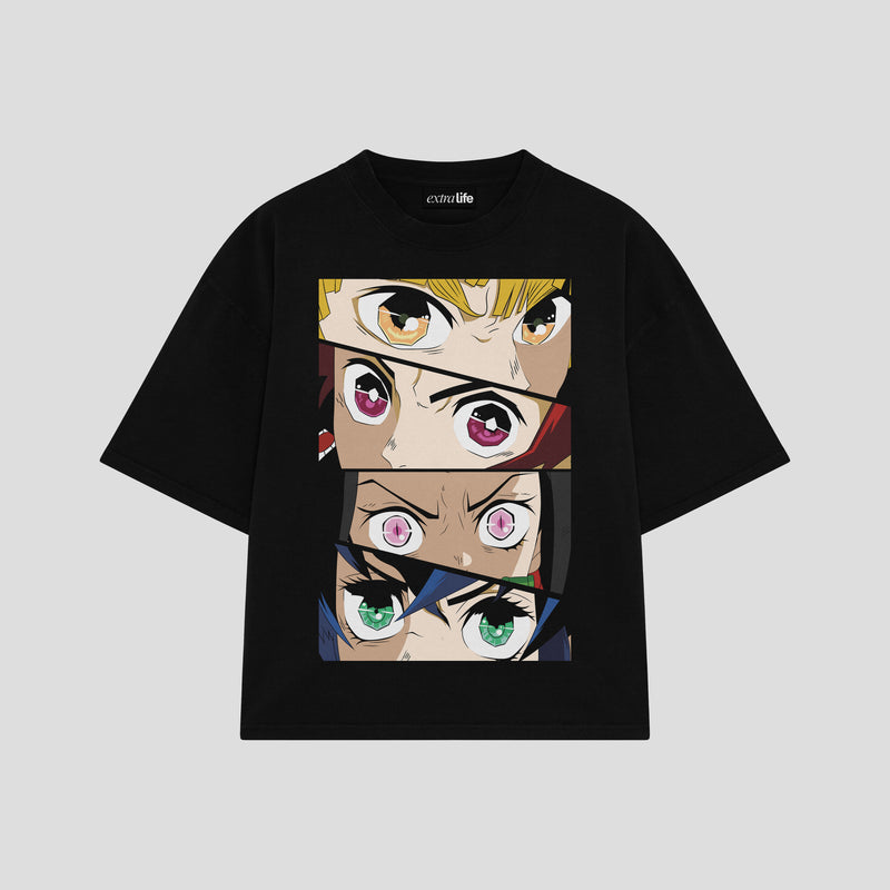 Playera streetwear premium de anime y gaming ExtraLife MX, corte boxy oversized drop shoulder heavyweight en color Deep Black y Off-White, moda urbana mexicana de culto.