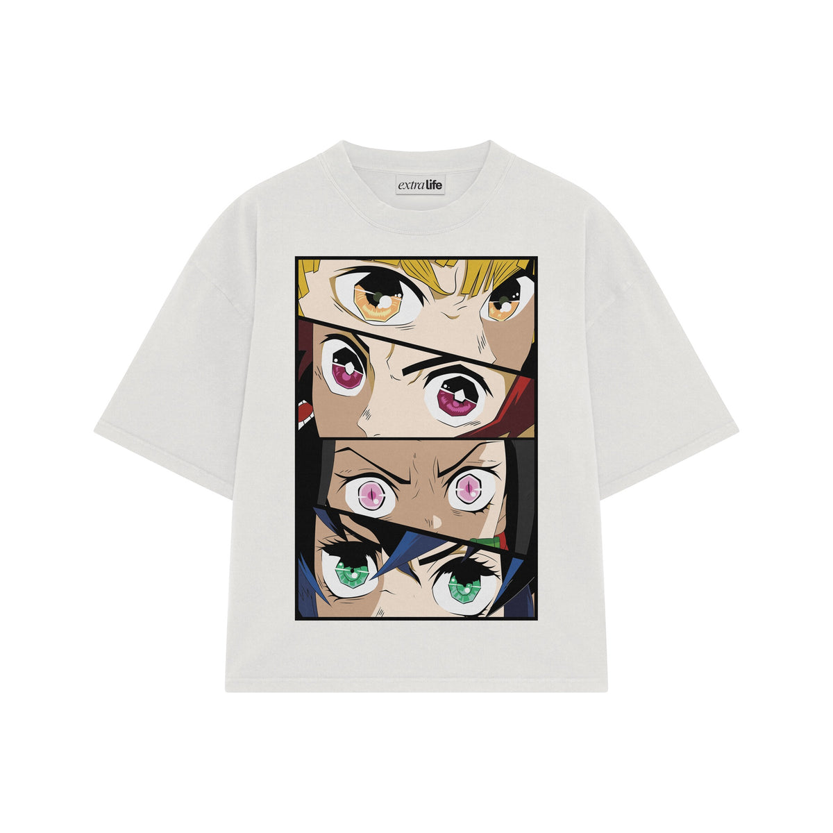 Playera streetwear premium de anime y gaming ExtraLife MX, corte oversized drop shoulder ligero y fresco en color Deep Black y Off-White, moda urbana mexicana de culto.