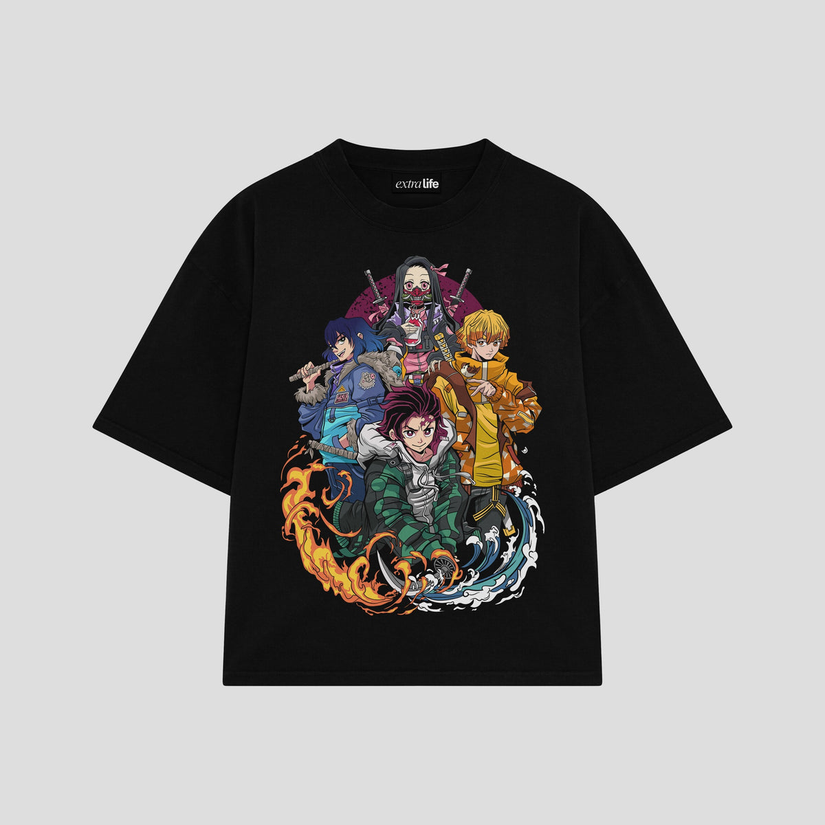 Playera streetwear premium de anime y gaming ExtraLife MX, corte oversized drop shoulder ligero y fresco en color Deep Black y Off-White, moda urbana mexicana de culto.