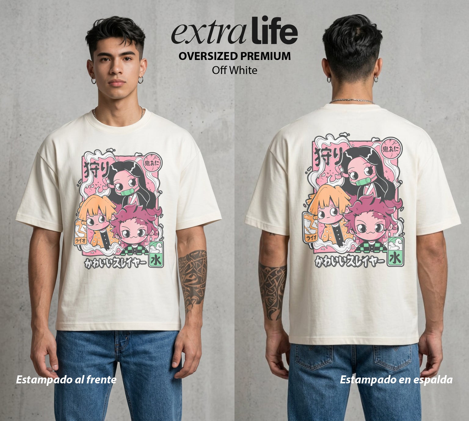 Cazadores de la Noche | Chibi del Mar Chibi #00969 - Playera Oversized Premium | Off White - Foto en modelo