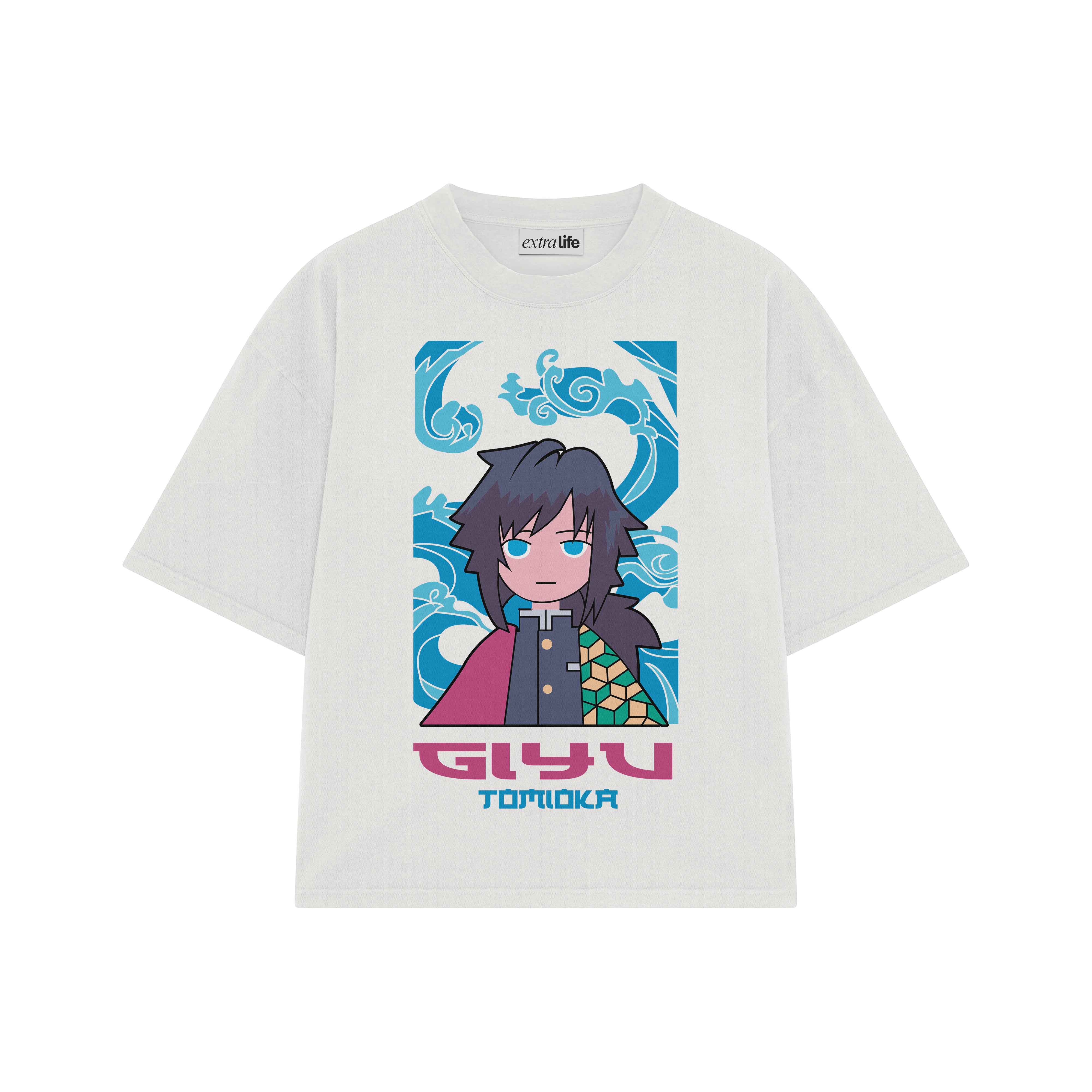 Playera streetwear premium de anime y gaming ExtraLife MX, corte boxy oversized drop shoulder heavyweight en color Deep Black y Off-White, moda urbana mexicana de culto.