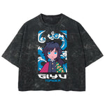 Playera streetwear premium de anime y gaming ExtraLife MX, corte boxy deluxe mineral wash heavyweight en color Acid Wash, moda urbana mexicana de culto.