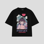 Playera streetwear premium de anime y gaming ExtraLife MX, corte boxy oversized drop shoulder heavyweight en color Deep Black y Off-White, moda urbana mexicana de culto.