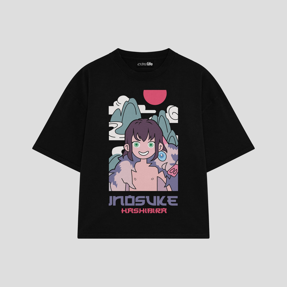 Playera streetwear premium de anime y gaming ExtraLife MX, corte oversized drop shoulder ligero y fresco en color Deep Black y Off-White, moda urbana mexicana de culto.