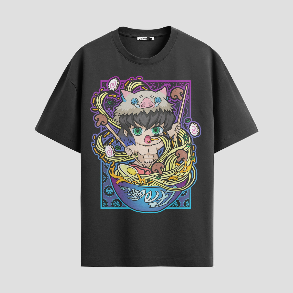 Playera urbana de anime y gaming ExtraLife MX, corte Classic Premium unisex ligero y transpirable en color Deep Black y Pure White, ropa de uso diario para gym y casual.