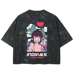 Playera streetwear premium de anime y gaming ExtraLife MX, corte boxy deluxe mineral wash heavyweight en color Acid Wash, moda urbana mexicana de culto.