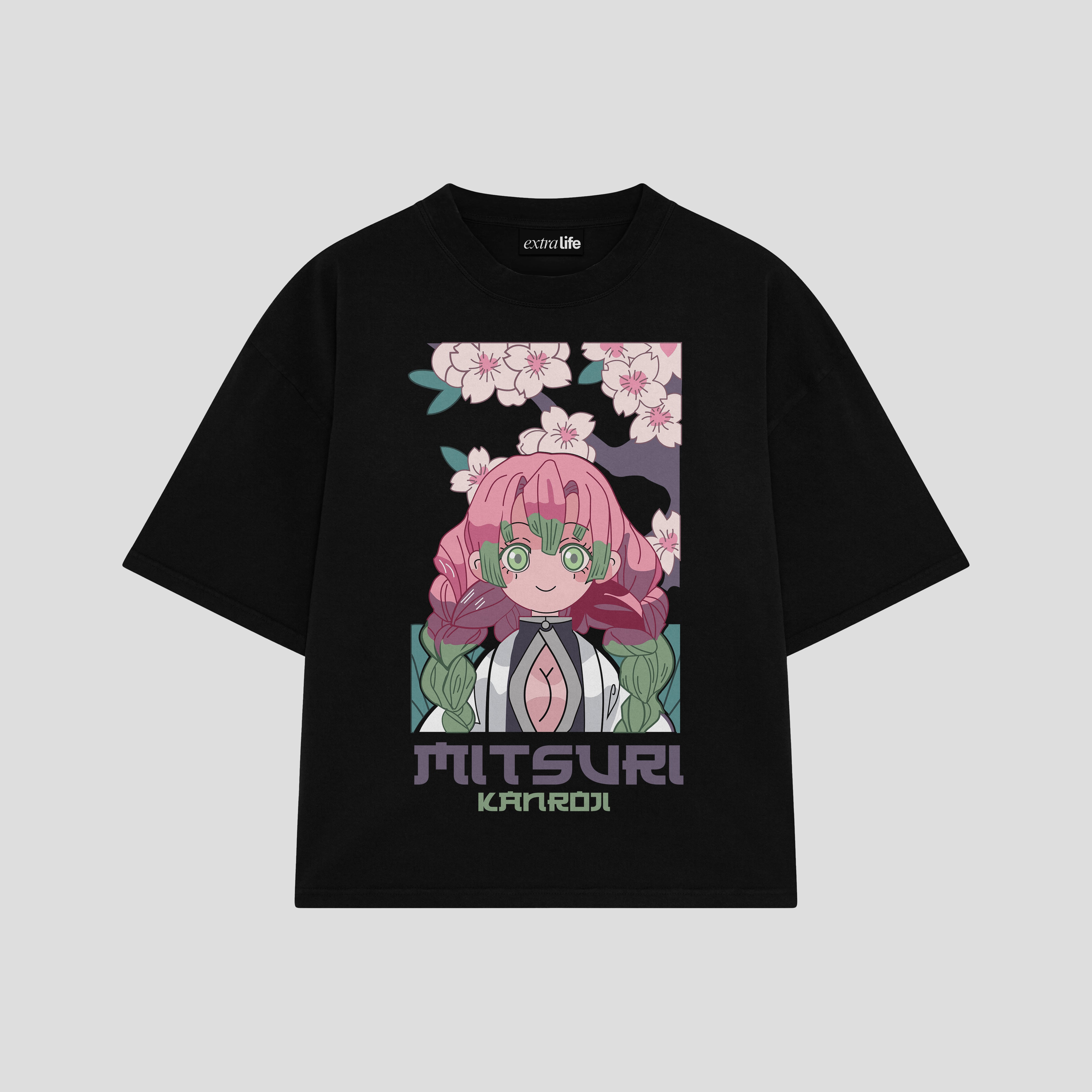 Playera streetwear premium de anime y gaming ExtraLife MX, corte boxy oversized drop shoulder heavyweight en color Deep Black y Off-White, moda urbana mexicana de culto.
