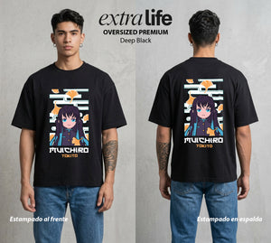 Cazadores de la Noche | El Joven del Pilar Chibi #00980 - Playera Oversized Premium | Deep Black - Foto en modelo