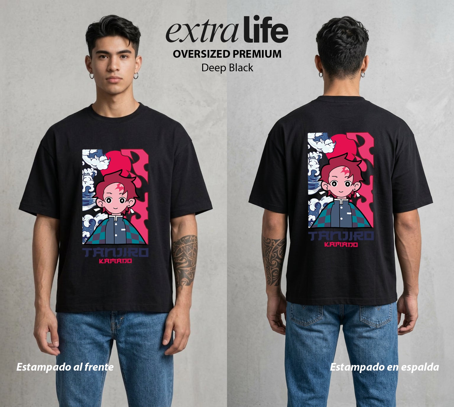 Cazadores de la Noche | El Cazador del Agua Chibi #00987 - Playera Oversized Premium | Deep Black - Foto en modelo