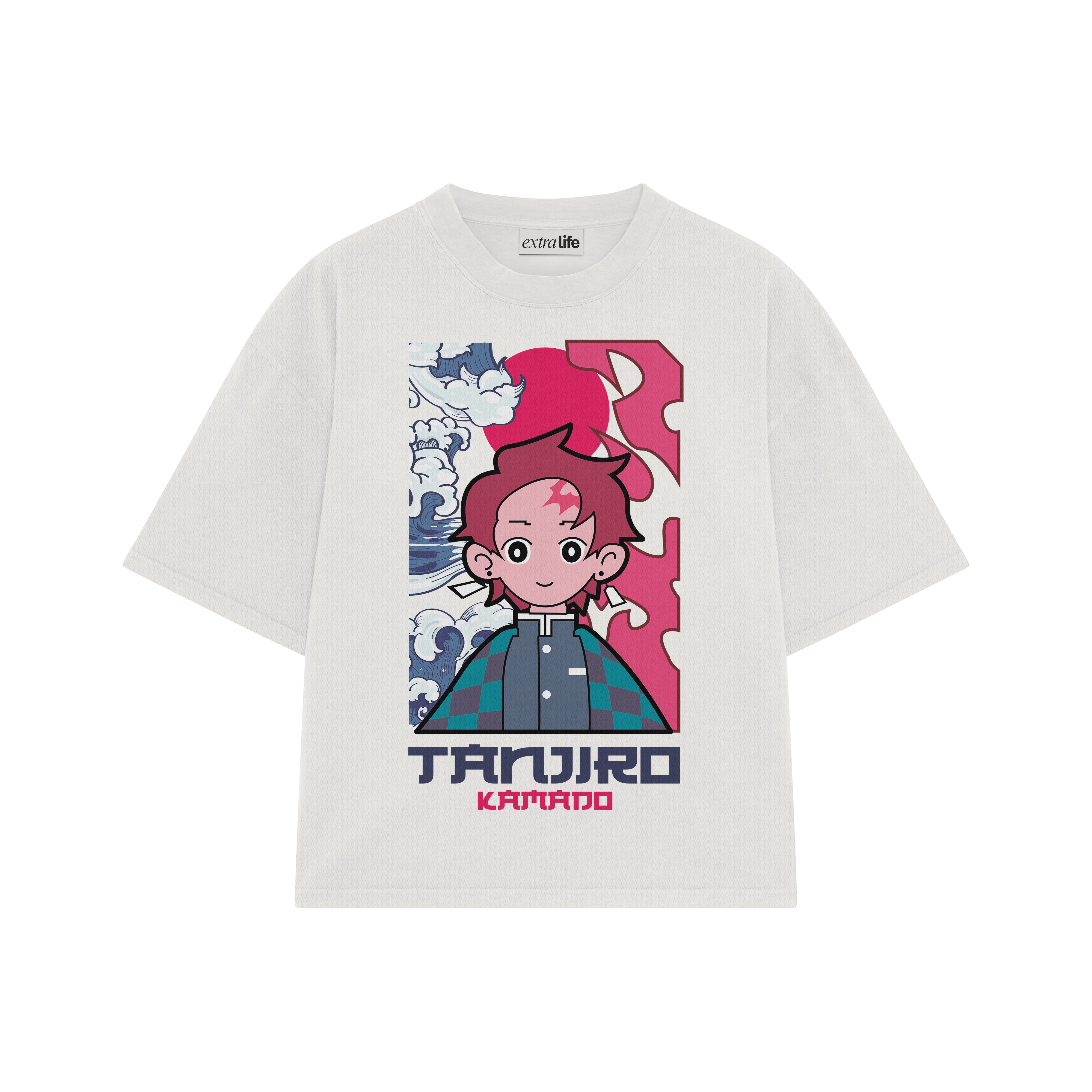 Playera streetwear premium de anime y gaming ExtraLife MX, corte boxy oversized drop shoulder heavyweight en color Deep Black y Off-White, moda urbana mexicana de culto.
