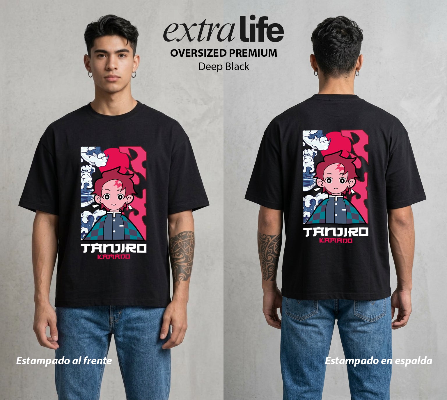 Cazadores de la Noche | Danza del Agua Chibi #00988 - Playera Oversized Premium | Deep Black - Foto en modelo
