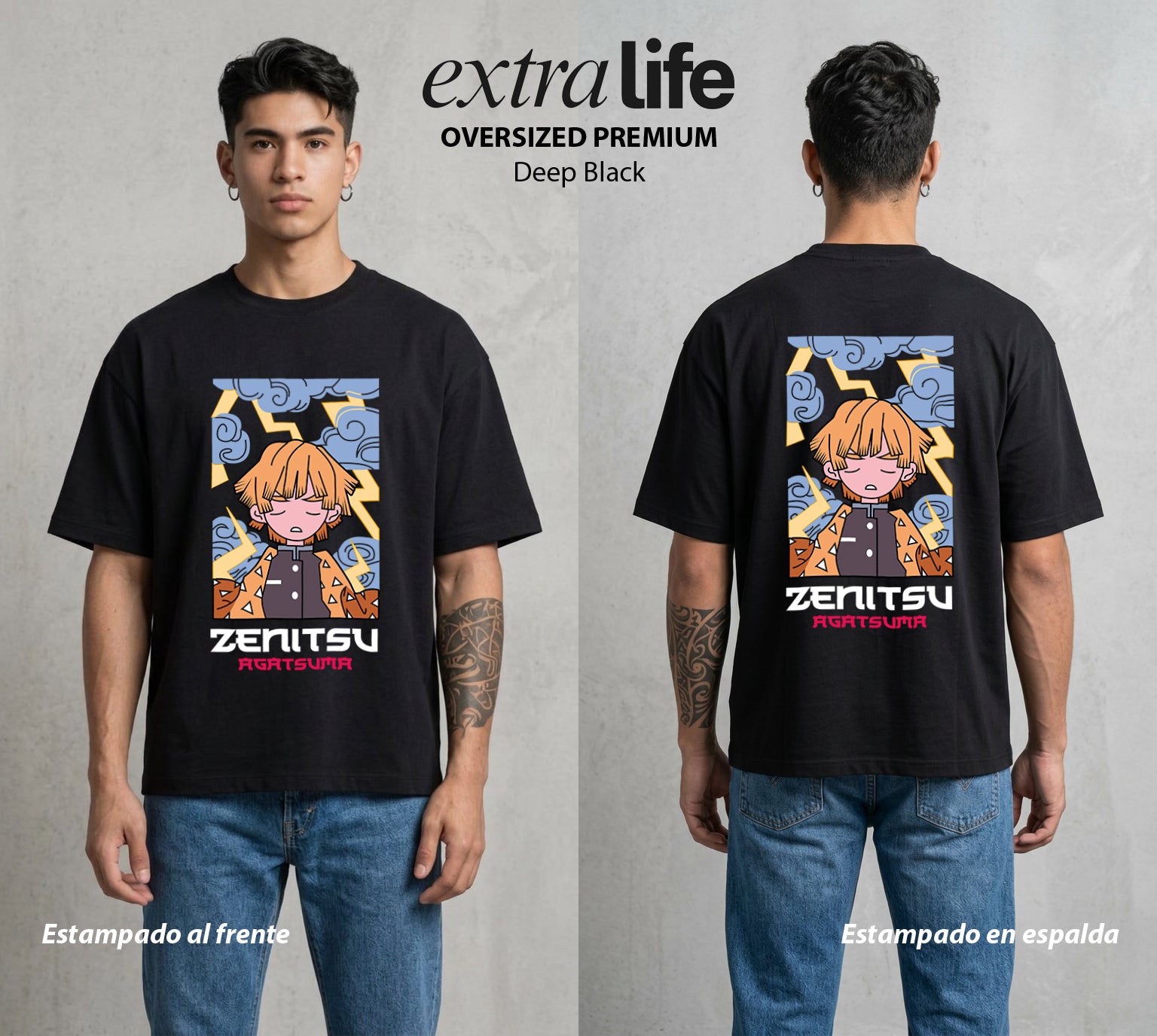 Cazadores de la Noche | El Cobarde del Trueno Chibi #00990 - Playera Oversized Premium | Deep Black - Foto en modelo