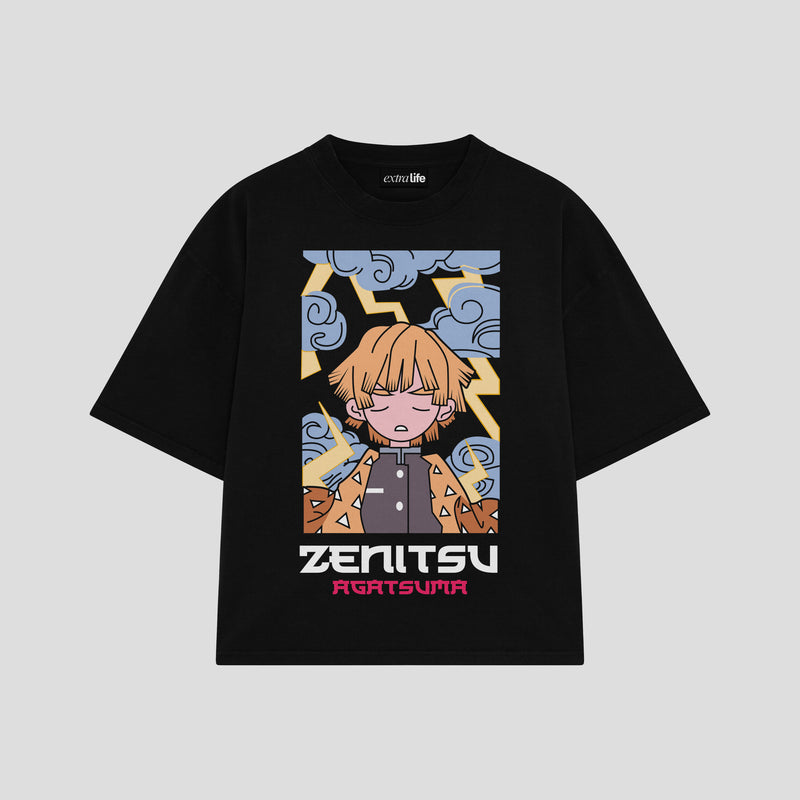 Playera streetwear premium de anime y gaming ExtraLife MX, corte boxy oversized drop shoulder heavyweight en color Deep Black y Off-White, moda urbana mexicana de culto.