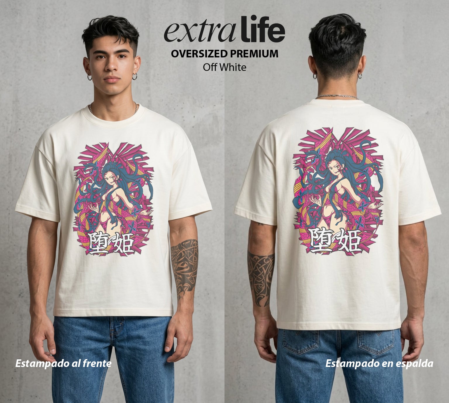 Cazadores de la Noche | La Demonia de Seis Lunas #00991 - Playera Oversized Premium | Off White - Foto en modelo