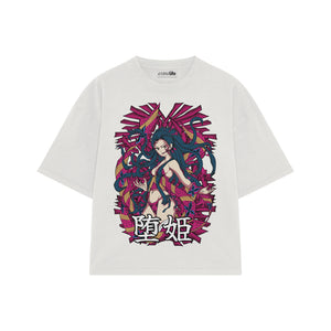 Playera streetwear premium de anime y gaming ExtraLife MX, corte boxy oversized drop shoulder heavyweight en color Deep Black y Off-White, moda urbana mexicana de culto.