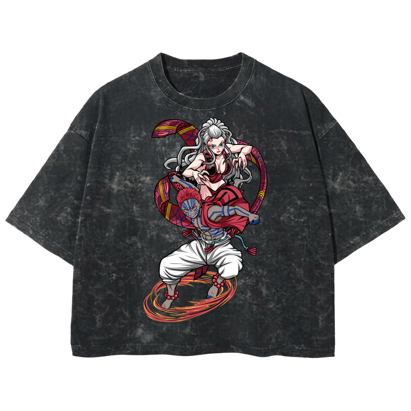 Playera streetwear premium de anime y gaming ExtraLife MX, corte boxy deluxe mineral wash heavyweight en color Acid Wash, moda urbana mexicana de culto.