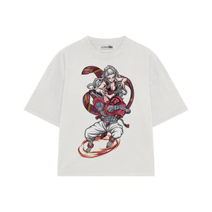Playera streetwear premium de anime y gaming ExtraLife MX, corte boxy oversized drop shoulder heavyweight en color Deep Black y Off-White, moda urbana mexicana de culto.