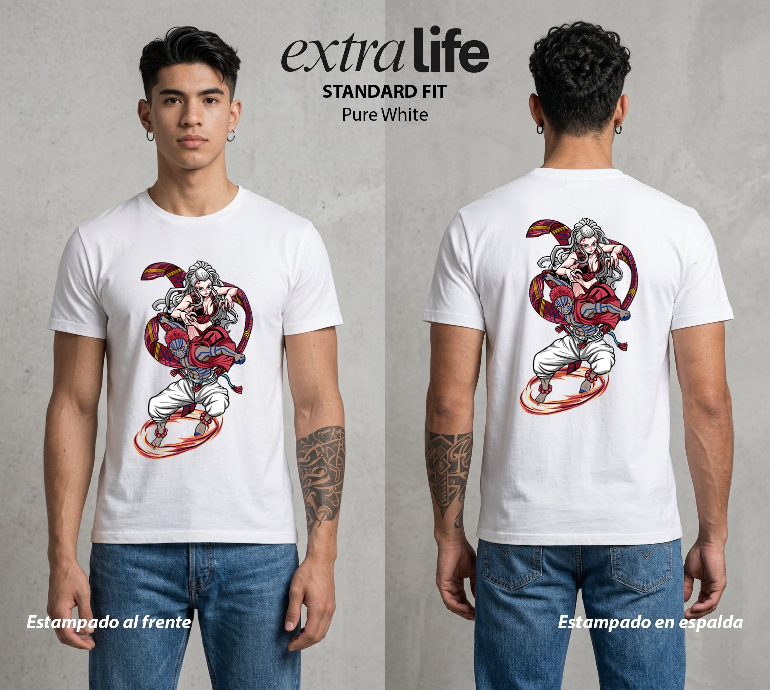 Cazadores de la Noche | El Demonio del Amanecer #00992 - Playera Standard Fit | Pure White - Foto en modelo