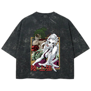 Playera streetwear premium de anime y gaming ExtraLife MX, corte boxy deluxe mineral wash heavyweight en color Acid Wash, moda urbana mexicana de culto.