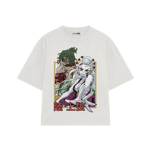 Playera streetwear premium de anime y gaming ExtraLife MX, corte boxy oversized drop shoulder heavyweight en color Deep Black y Off-White, moda urbana mexicana de culto.