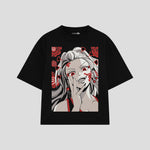 Playera streetwear premium de anime y gaming ExtraLife MX, corte boxy oversized drop shoulder heavyweight en color Deep Black y Off-White, moda urbana mexicana de culto.