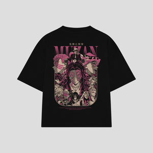 Playera streetwear premium de anime y gaming ExtraLife MX, corte boxy oversized drop shoulder heavyweight en color Deep Black y Off-White, moda urbana mexicana de culto.