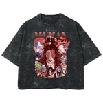 Playera streetwear premium de anime y gaming ExtraLife MX, corte boxy deluxe mineral wash heavyweight en color Acid Wash, moda urbana mexicana de culto.