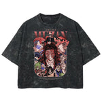 Playera streetwear premium de anime y gaming ExtraLife MX, corte boxy deluxe mineral wash heavyweight en color Acid Wash, moda urbana mexicana de culto.