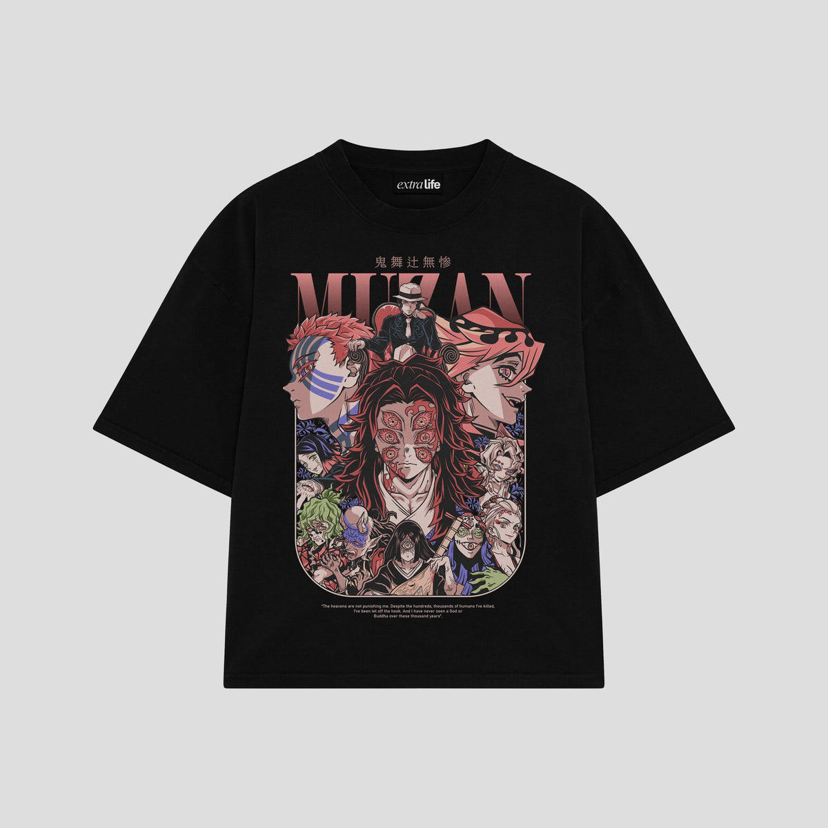 Playera streetwear premium de anime y gaming ExtraLife MX, corte oversized drop shoulder ligero y fresco en color Deep Black y Off-White, moda urbana mexicana de culto.