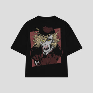 Playera streetwear premium de anime y gaming ExtraLife MX, corte boxy oversized drop shoulder heavyweight en color Deep Black y Off-White, moda urbana mexicana de culto.