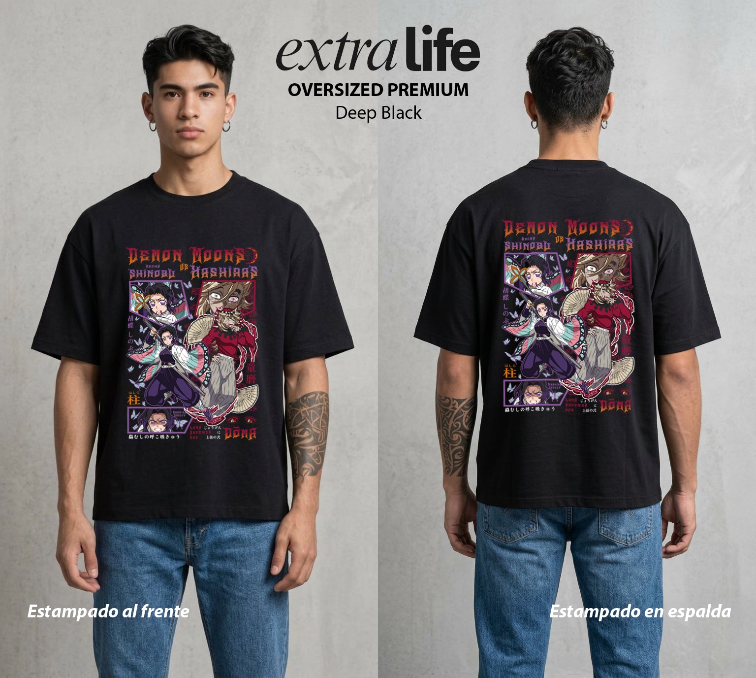 Cazadores de la Noche | La Mariposa Venenosa #01004 - Playera Oversized Premium | Deep Black - Foto en modelo