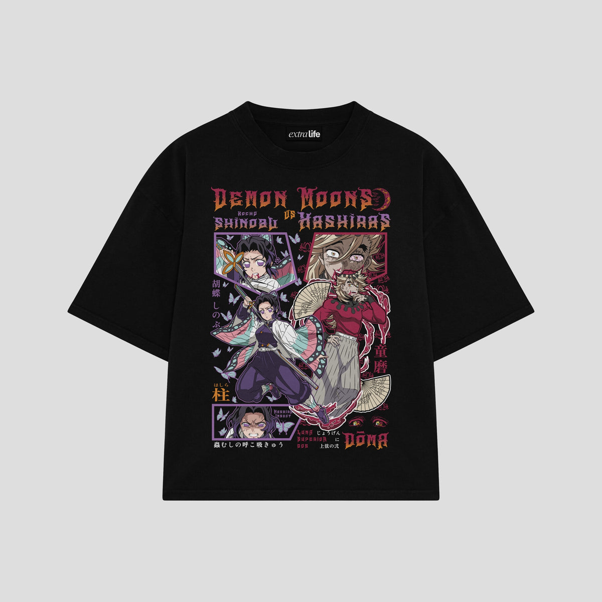 Playera streetwear premium de anime y gaming ExtraLife MX, corte oversized drop shoulder ligero y fresco en color Deep Black y Off-White, moda urbana mexicana de culto.