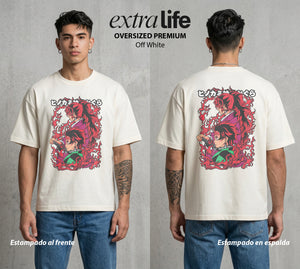 Cazadores de la Noche | El Pilar de las Llamas #01006 - Playera Oversized Premium | Off White - Foto en modelo