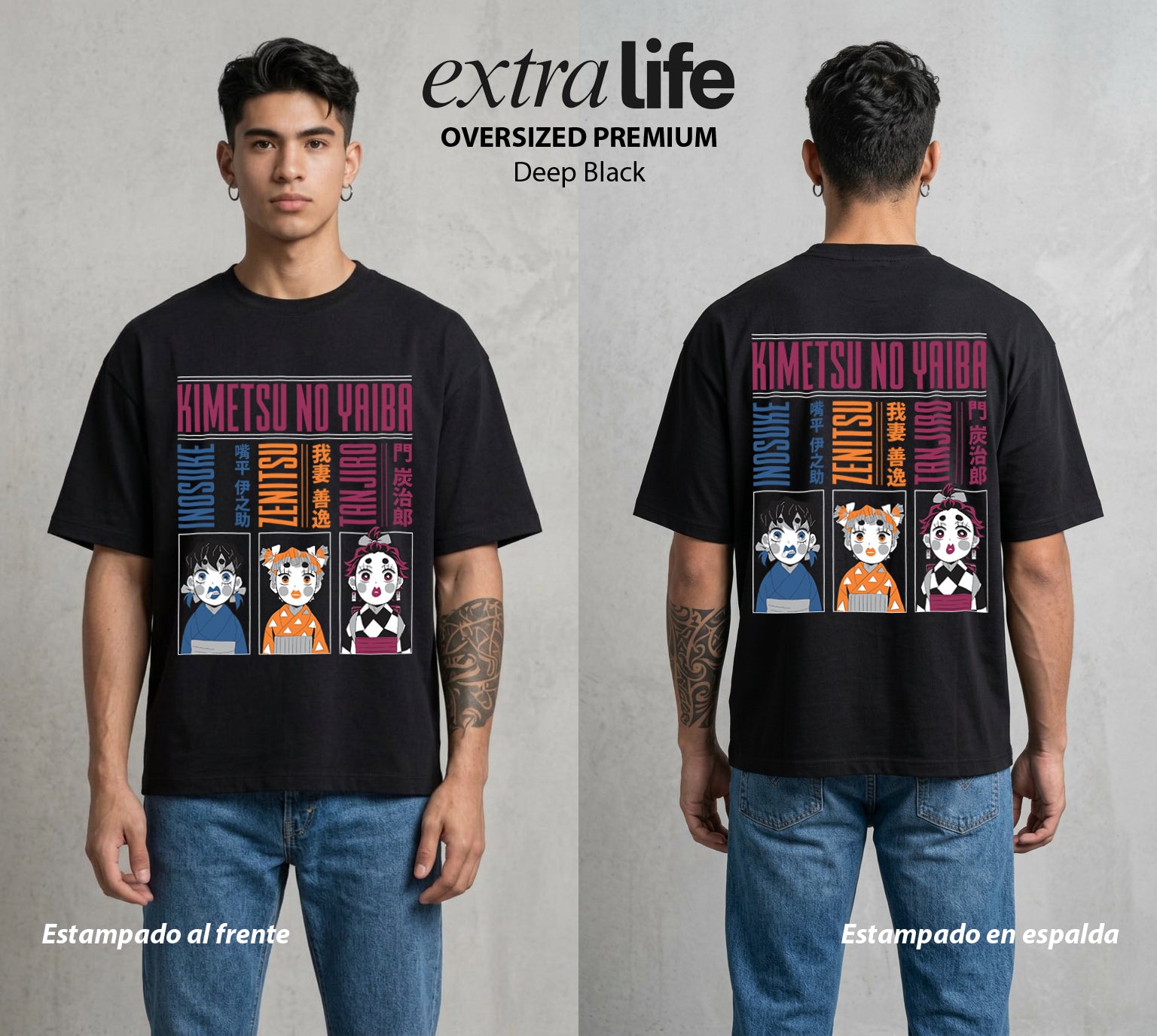 Cazadores de la Noche | Las Geishas del Demonio #01007 - Playera Oversized Premium | Deep Black - Foto en modelo