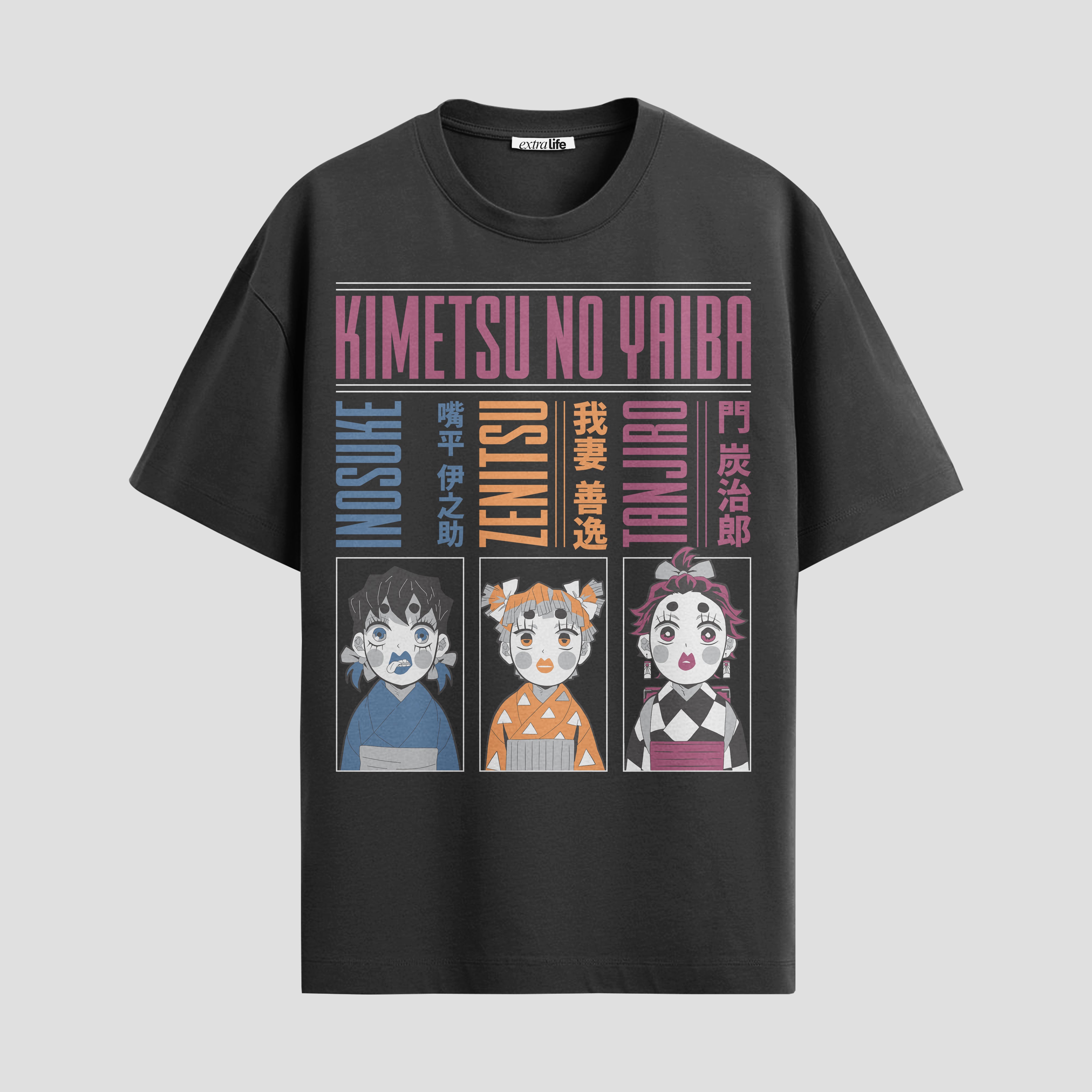 Playera urbana de anime y gaming ExtraLife MX, corte Standard Fit unisex ligero y transpirable en color Deep Black y Pure White, ropa de uso diario para gym y casual.