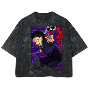 Playera streetwear premium de anime y gaming ExtraLife MX, corte boxy deluxe mineral wash heavyweight en color Acid Wash, moda urbana mexicana de culto.