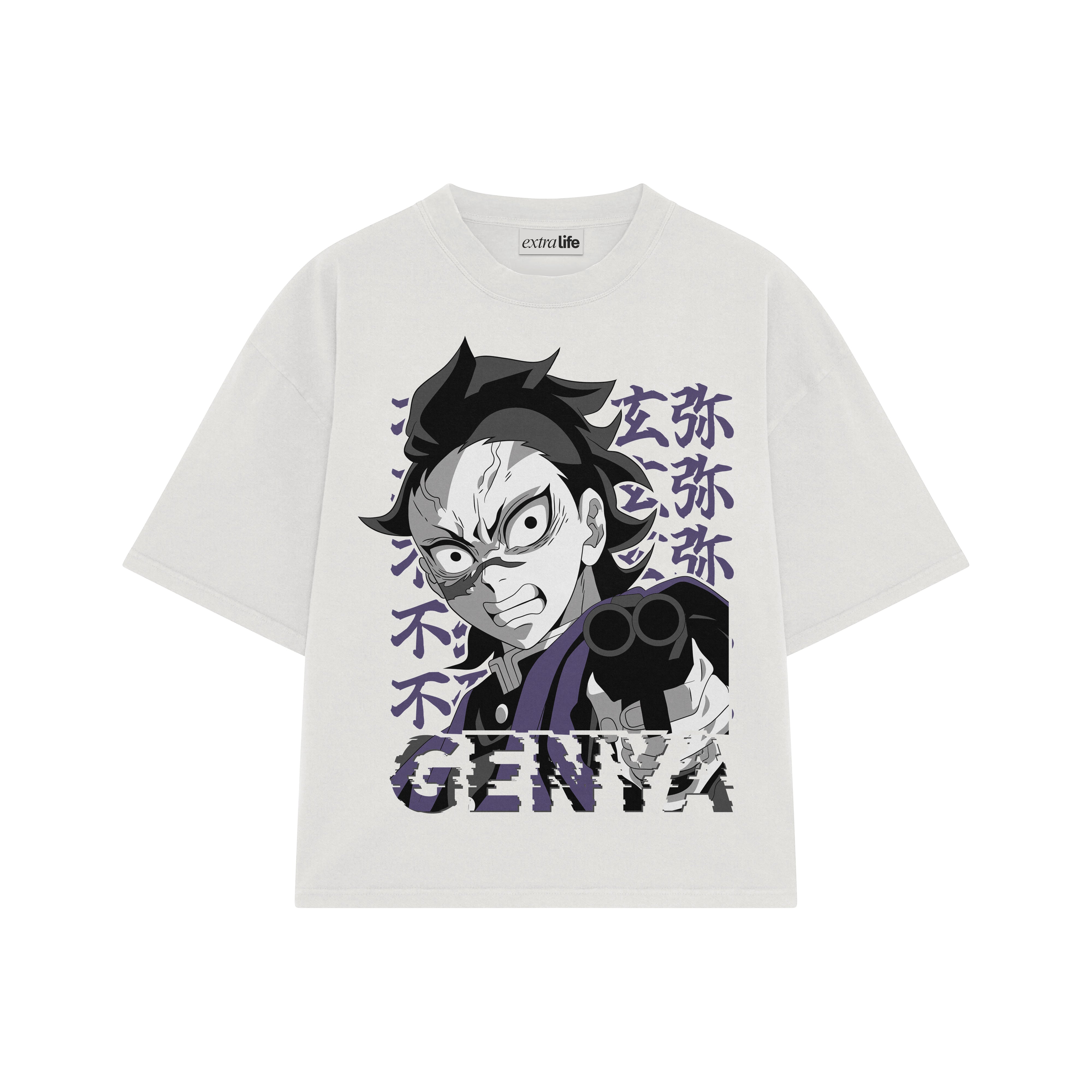 Playera streetwear premium de anime y gaming ExtraLife MX, corte boxy oversized drop shoulder heavyweight en color Deep Black y Off-White, moda urbana mexicana de culto.