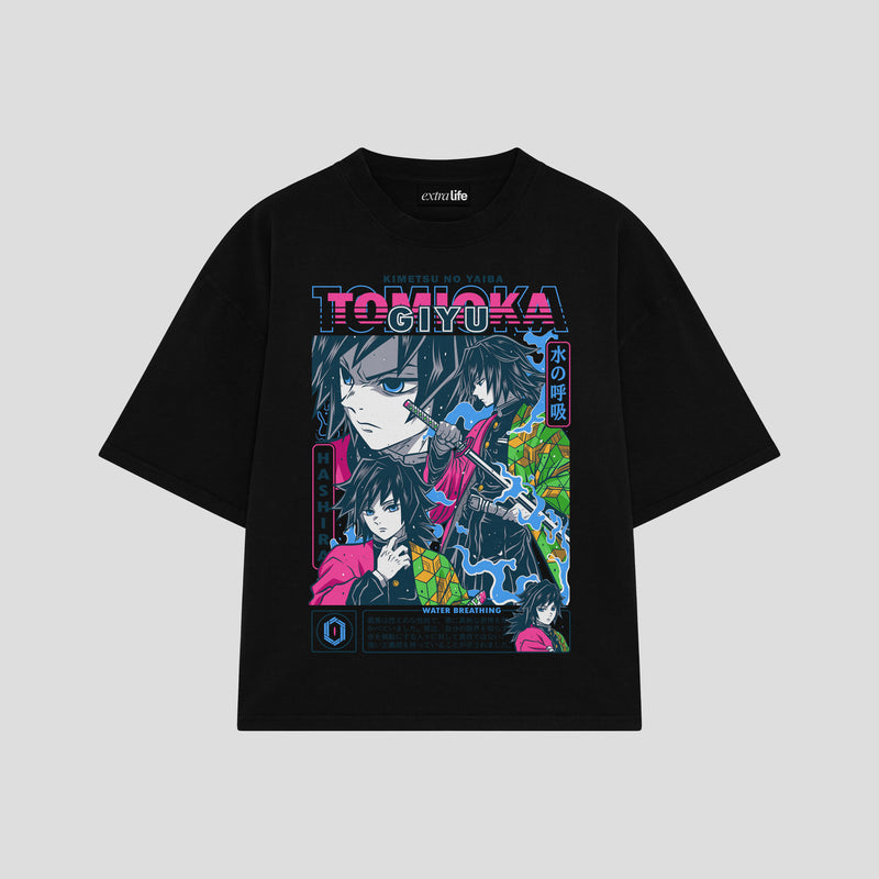 Playera streetwear premium de anime y gaming ExtraLife MX, corte boxy oversized drop shoulder heavyweight en color Deep Black y Off-White, moda urbana mexicana de culto.
