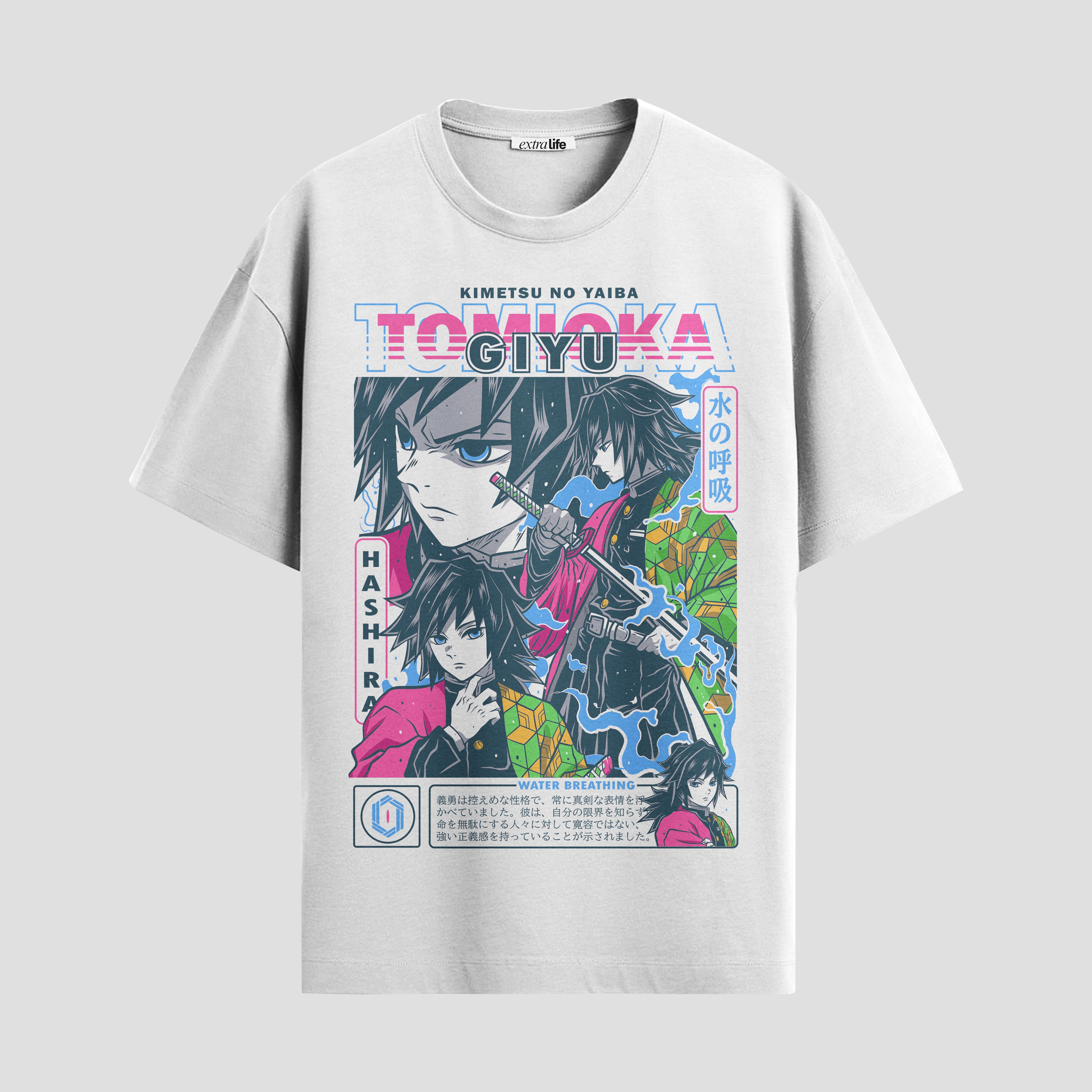 Playera urbana de anime y gaming ExtraLife MX, corte Standard Fit unisex ligero y transpirable en color Deep Black y Pure White, ropa de uso diario para gym y casual.