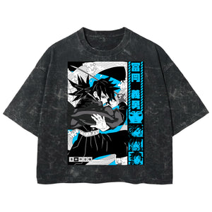 Playera streetwear premium de anime y gaming ExtraLife MX, corte boxy deluxe mineral wash heavyweight en color Acid Wash, moda urbana mexicana de culto.
