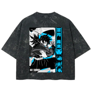 Playera streetwear premium de anime y gaming ExtraLife MX, corte boxy deluxe mineral wash heavyweight en color Acid Wash, moda urbana mexicana de culto.