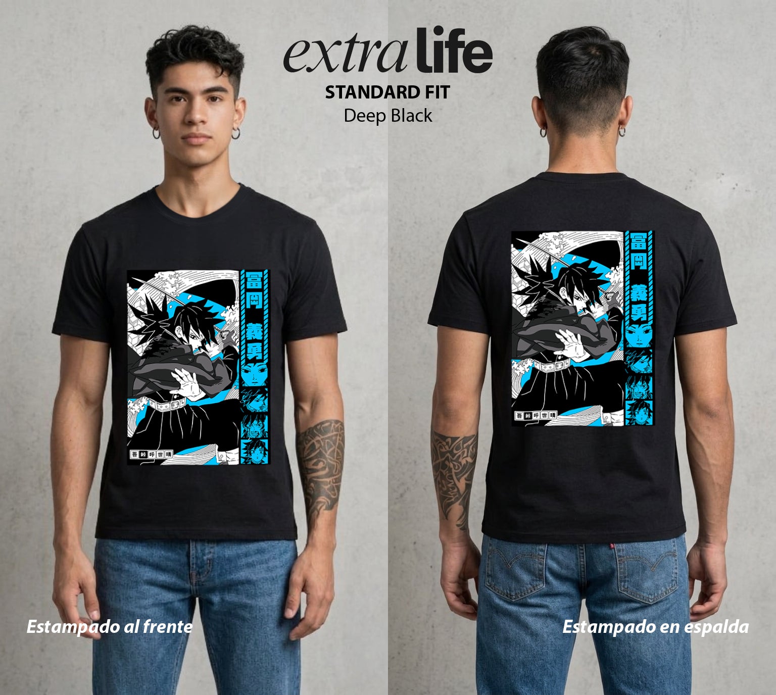 Cazadores de la Noche | El Agua sin Sonido #01013 - Playera Standard Fit | Deep Black - Foto en modelo