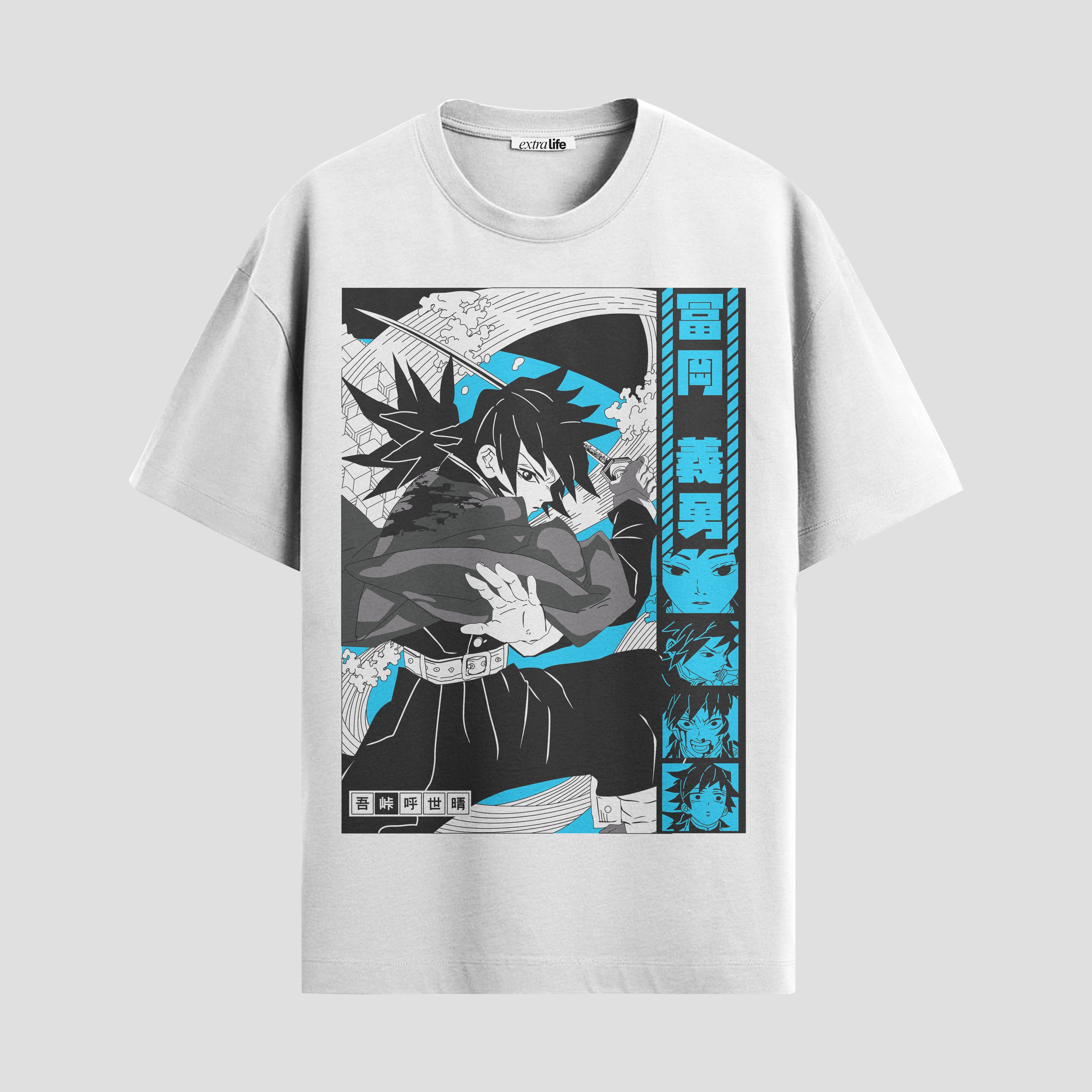 Playera urbana de anime y gaming ExtraLife MX, corte Standard Fit unisex ligero y transpirable en color Deep Black y Pure White, ropa de uso diario para gym y casual.