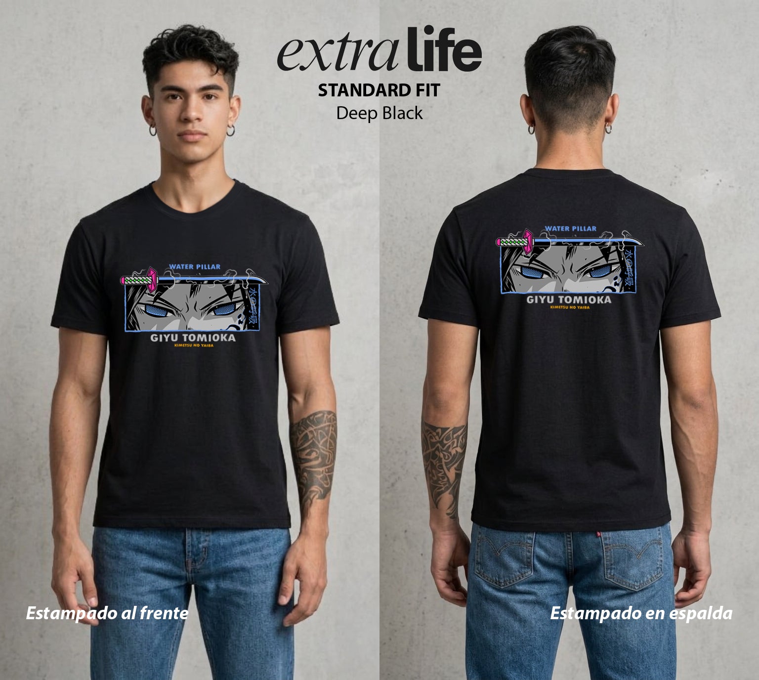 Cazadores de la Noche | El Pilar del Agua #01014 - Playera Standard Fit | Deep Black - Foto en modelo