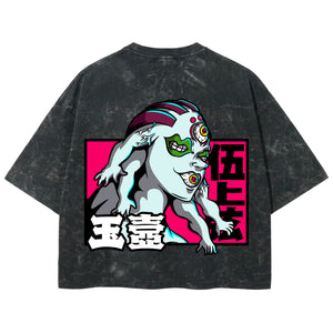 Playera streetwear premium de anime y gaming ExtraLife MX, corte boxy deluxe mineral wash heavyweight en color Acid Wash, moda urbana mexicana de culto.
