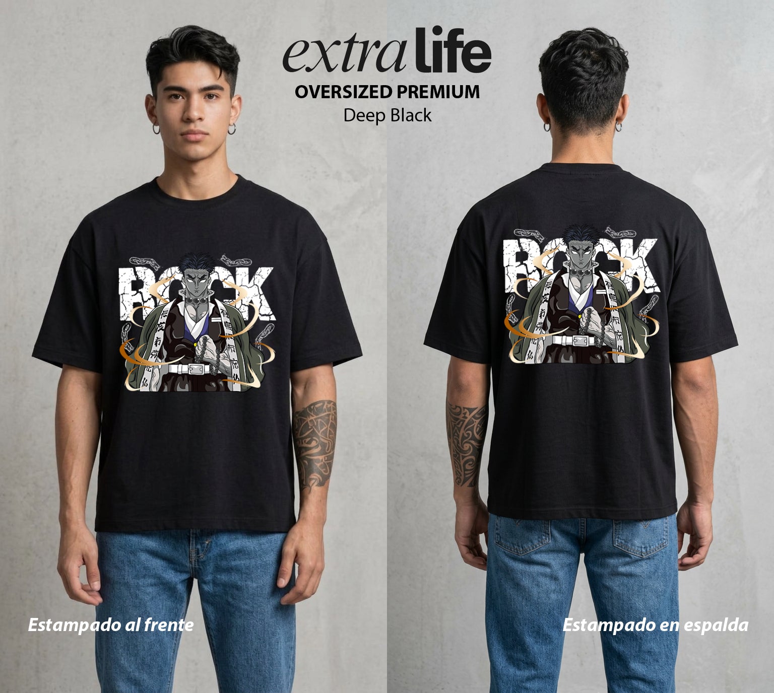 Cazadores de la Noche | El Pilar de Piedra #01018 - Playera Oversized Premium | Deep Black - Foto en modelo