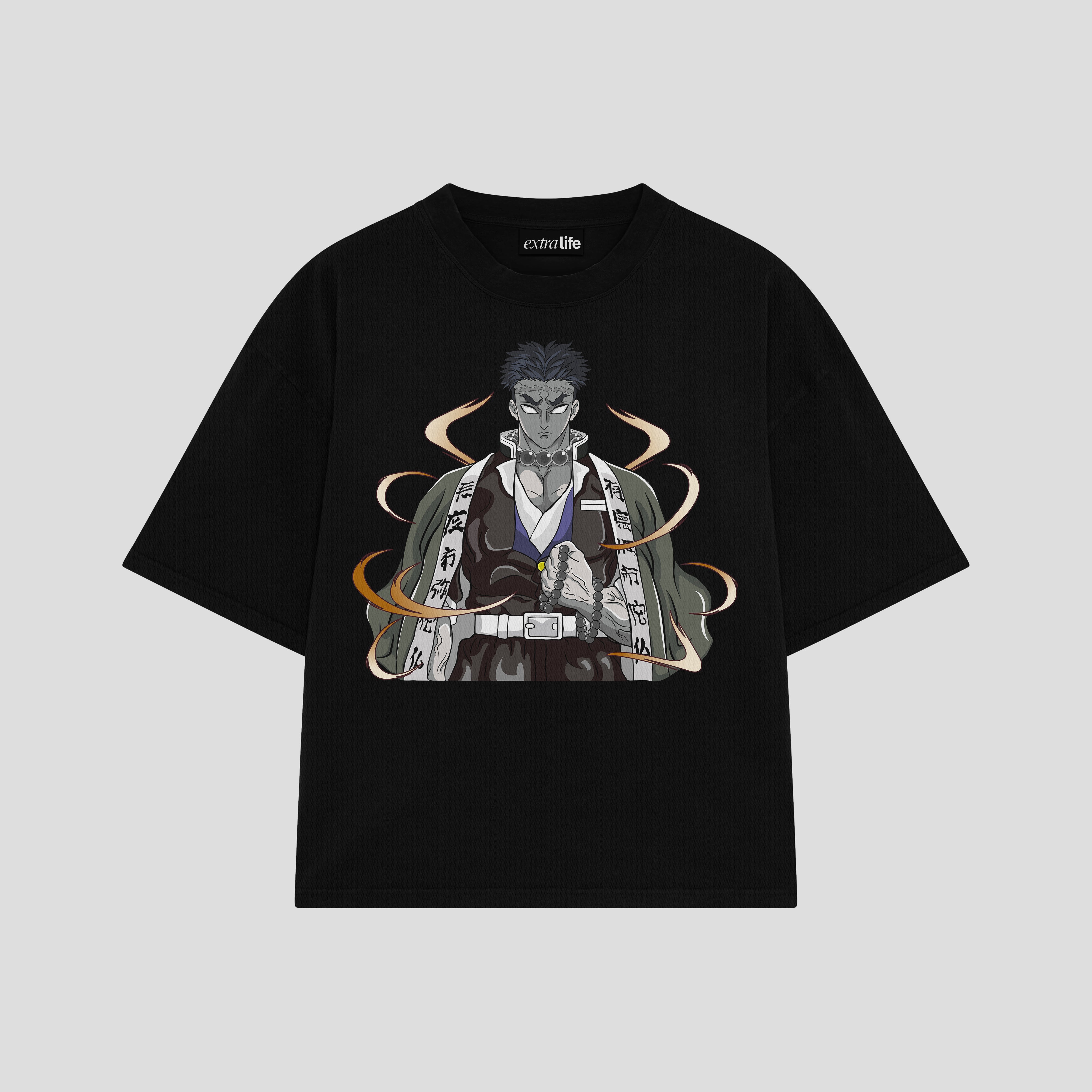 Playera streetwear premium de anime y gaming ExtraLife MX, corte boxy oversized drop shoulder heavyweight en color Deep Black y Off-White, moda urbana mexicana de culto.