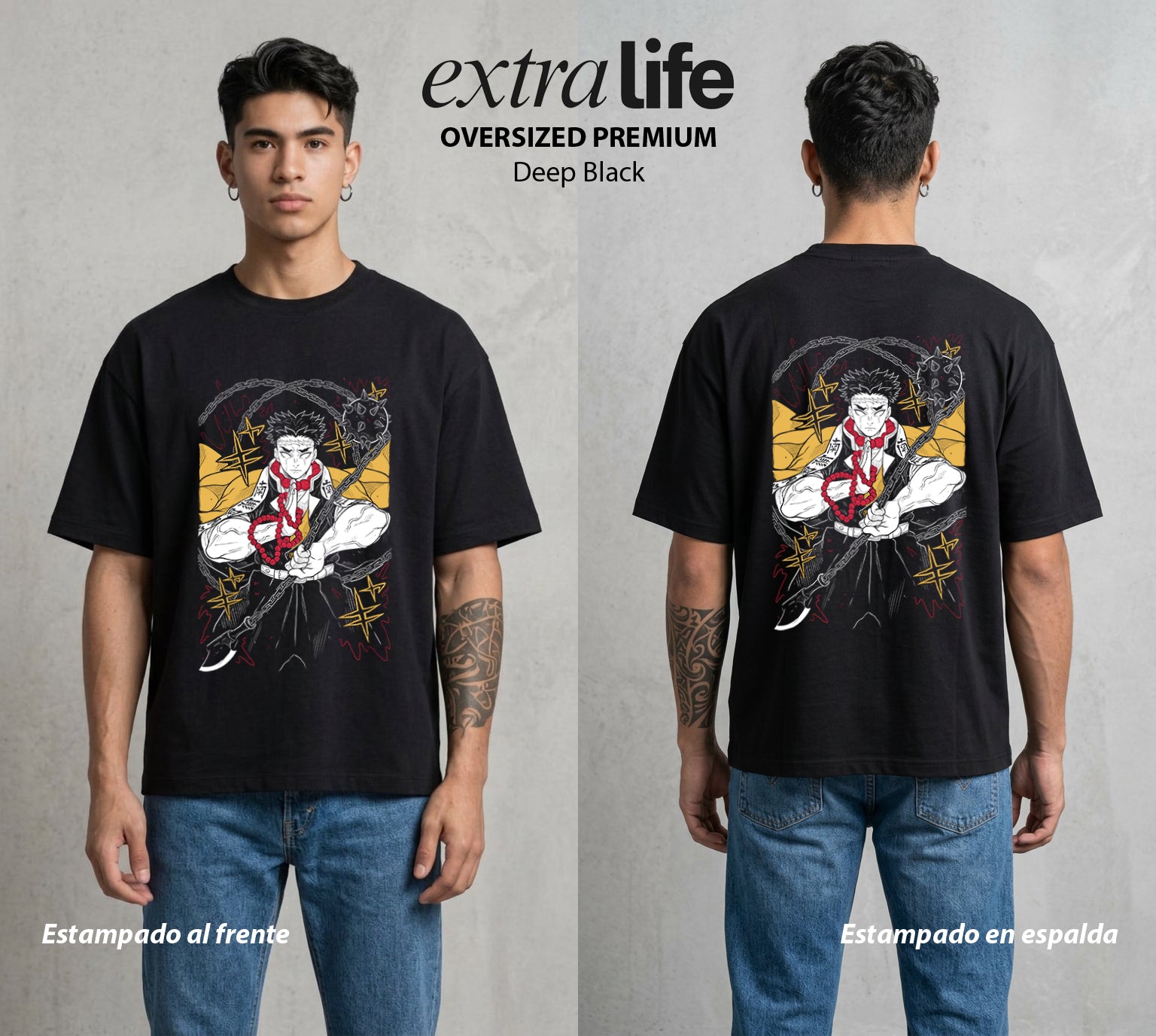 Cazadores de la Noche | El Pilar de Piedra #01020 - Playera Oversized Premium | Deep Black - Foto en modelo