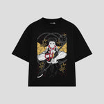 Playera streetwear premium de anime y gaming ExtraLife MX, corte boxy oversized drop shoulder heavyweight en color Deep Black y Off-White, moda urbana mexicana de culto.